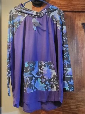 LuLaRoe Amber- Purple Dinosaur Print Hoodie Sweatshirt